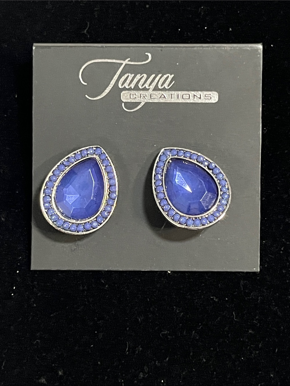 Royal Blue Teardrop Clip Stud Earrings
